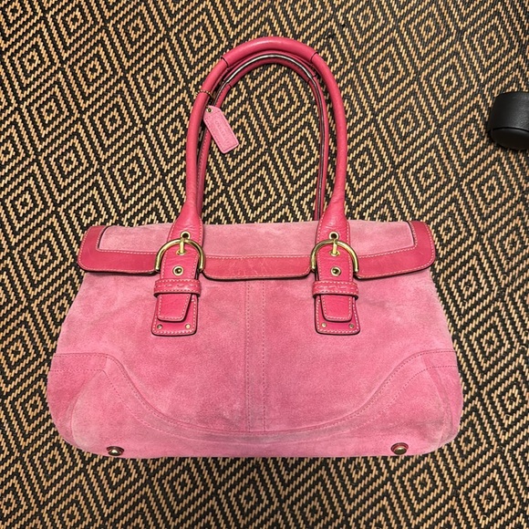 Vintage Y2K Coach Orchid PINK suede & leather Soho Hampton flap satchel 5674 - Picture 1 of 14
